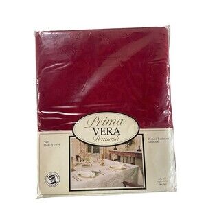 Vintage VERA Prima Rose Damask Tablecloth 60"x102” Oblong Burgundy 1993 USA New